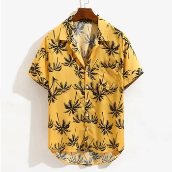 Мъжки хавайски свободна плажно облекло с принтом, ежедневни риза с къс ръкав и копчета, мъжки ризи с добро качество, потници в големи размери, Директен доставка