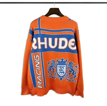 Нов Оранжев жаккардовый пуловер с логото на Rhude, мъжки и дамски ежедневни свитшоты най-добро качество, технологичная облекло