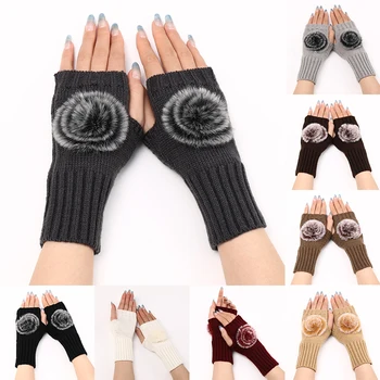 Нови Есенно-зимни дамски Къси Модни Ски Черни ръкавици с вязаными вълна, с дълъг ръкав, топли ръкавици без пръсти, ръкавици без пръсти