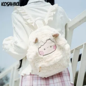 Нови модни раници с мультяшными овечками, Японски Пухкави сладки чанти за момичета, модни дамски чанти Y2k, Универсални ученически чанти