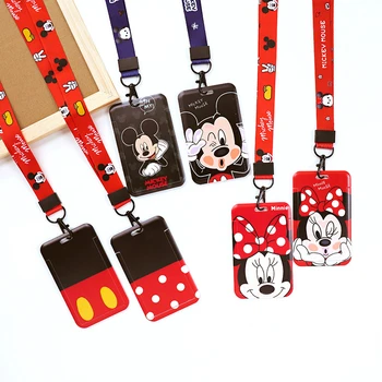 Нови мъжки портфейли Disney с Мики карта и Мини маус, държач за самоличност, каишка, държач за бейджа, корица за студентски билет Kawaii, защитни калъфи за карти