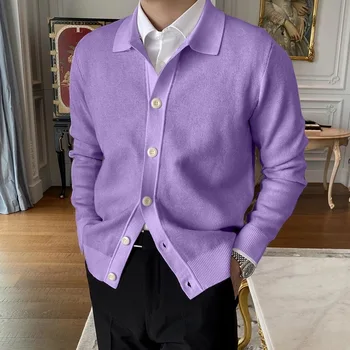 Однобортный мъжка жилетка, всекидневни модерен прост квадратен яка, топло монофонични мъжка жилетка, нов основен пролетен пуловер за мъже
