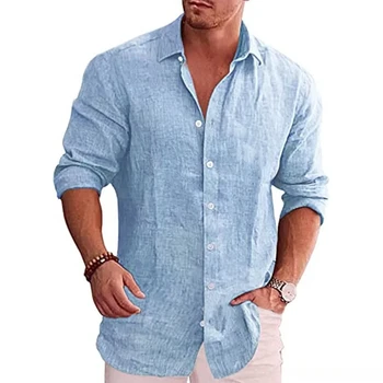 Памучен бельо Есен хит на продажбите Мъжка риза с дълъг ръкав, обикновен всекидневен стил, по-големи размери, мъжки ежедневни бельо риза