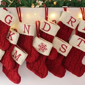 Подарък чорапи Коледа 2024 Възли държачи за снежинки, декорация с букви, вълна подарък за Коледа