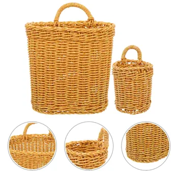 Подвесная кошница от ратан с имитация на 2 елемента, Кошница за съхранение на кухненските прибори, съд за съхранение