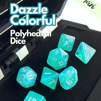 Популярни акрилни многостранни мини кубчета TRPG Dazzle Colorful по 7 броя в комплекта за игри DND или СОС.