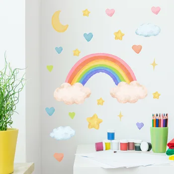 Преливащи се цветове стикери за стена, за декор за спалня за момичета, украса на детска стая, етикети за детска стая, стикери за детския интериор, етикети за рисуване