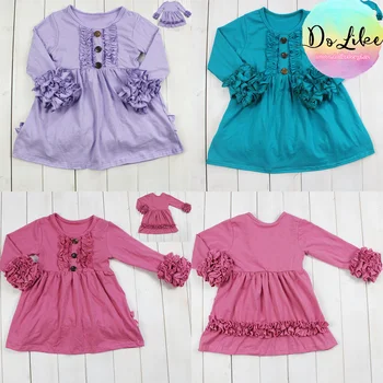 Професионален дизайн на детски дрехи, мода за деца нова пролет потребителски лого лилаво гореща разпродажба на детски рокли с волани за момичета дрехи