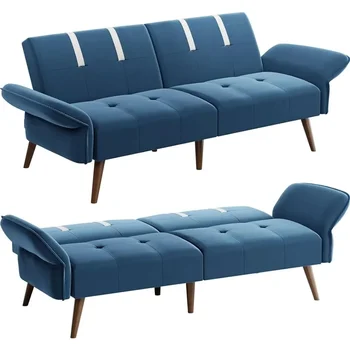 Разтегателен диван Модерен разтегателен диван за хол, кадифе диван Loveseat Разтегателен cama, синьо