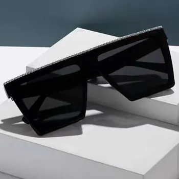 Ретро Квадратни слънчеви очила Дамски Маркови дизайнерски мъжки слънчеви очила в стил steampunk в голяма рамка с диаманти Нюанси точки UV400