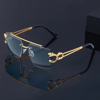 Ретро слънчеви очила с двойна греда, мъжки модни леопардовые слънчеви очила без рамки, женски тенденция очила с градиентными нюанси на океана филм UV400