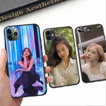 Розов калъф за телефон за корейски момичета за iPhone 14 13 12 11 XS X 8 7 6 Plus Mini Pro Max SE 2022 Мек черен калъф за вашия телефон