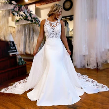 Сватбена рокля-русалка с ръкави на бретелях и дълга пола Може да се оттегли От две части Бяла сватбена рокля vestidos largos
