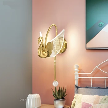 Скандинавски led монтиран на стената лампа постмодернистский светлина луксозен фон коридор лебед, с монтиран на стената лампа дневна спалня нощна лампа на стълба