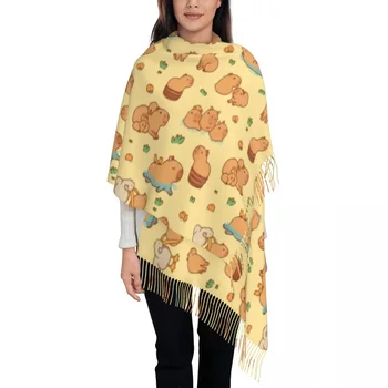 Сладък шал-капибара с бесшовным шарките и пискюли, дамски мек шал, дамски шалове за зимата и есента