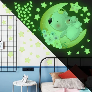 Стикери за стена със светещи звезди за деца, детска стая, спалня, таван, начало декор, и флуоресцентни етикети с светящимся в тъмното анимационни мечка