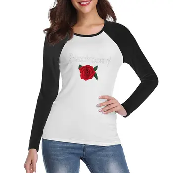 Тениска с дълъг ръкав с логото на Blackbear и роза, тениски с графики, тениски нова версия за жени