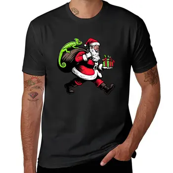 Тениска с Дядо Коледа-рептилией-хамелеон, реколта тениска, летни дрехи, мъжки t-shirt
