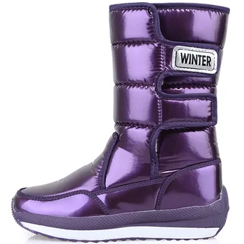 Улични топли непромокаеми зимни обувки, женски Нескользящие лъснати обувки от изкуствена кожа, удебелена подметка, плюшени високи обувки, лека ски туризъм зимни обувки