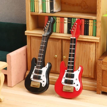 Умален модел на китара и бас в мащаб 1:12 в кукла къща, мини-модел на музикални инструменти за OB11, аксесоари за кукли BJD играчка