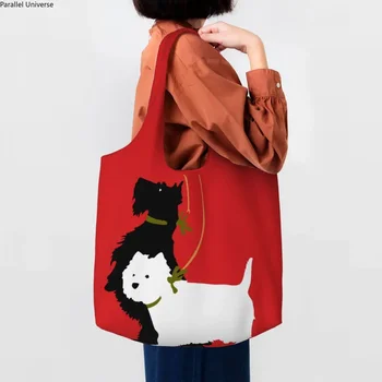 Чанти за пазаруване в хранителни магазини Terrier и Scottie, холщовые чанти-тоут, голям преносим чанта за кучета с шотландски терьером
