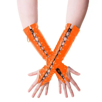Черни ръкавици без пръсти, на съвсем малък Wetlook, дамски Дълги ръкавици от дантела-от PVC, Аксесоари за cosplay в стил пънк-рок Wetlook