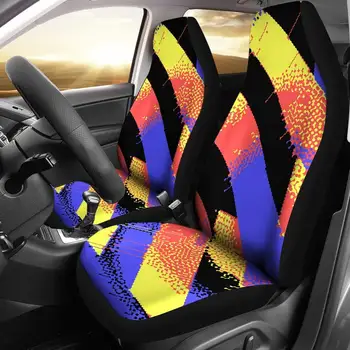 Чифт цветни диагонал покривала за автомобилни седалки, с абстрактно изкуство, 2 своята практика за предните седалки, Протектор за автомобилни седалки, Автомобилни аксесоари