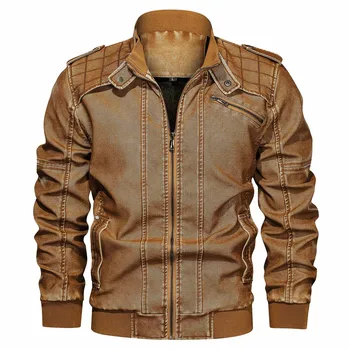 Якета за мъже, ежедневно мъжко палто, есенно-зимни модни кожено яке за мъже, однотонная ветрозащитная мотоциклетът облекло